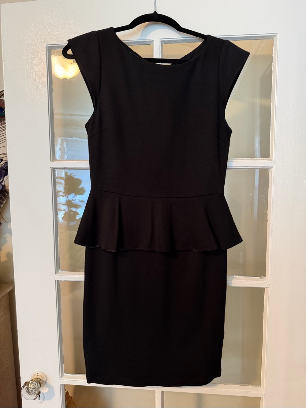 Alice + Olivia Black Cap-Sleeve Peplum Midi Dress